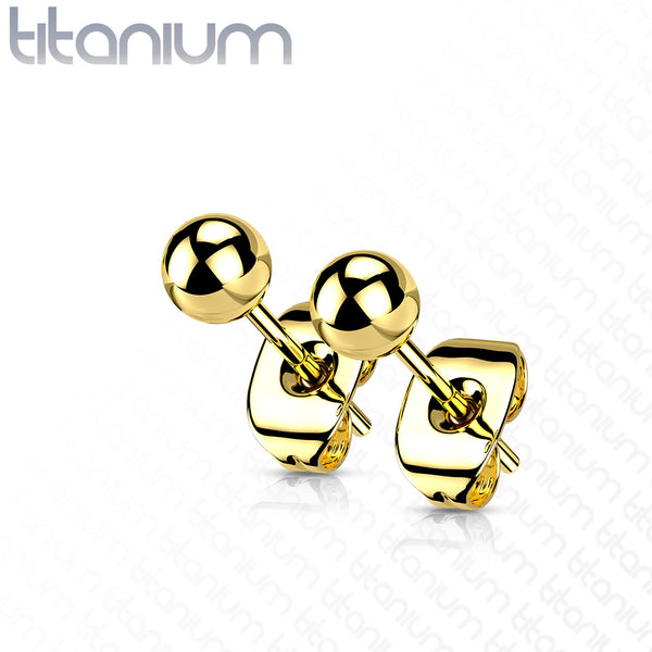 Pair of Implant Grade Titanium Gold PVD Ball Stud Earrings - Pierced Universe