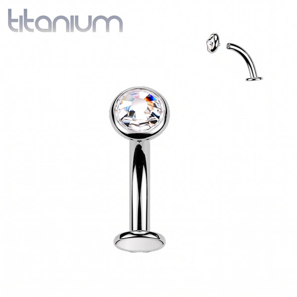 Implant Grade Titanium Minimal White CZ Bezel Internally Threaded Floating Belly Ring Stud