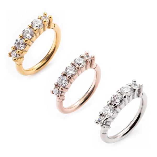 316L Surgical Steel 5 Gem Hinged CBR Cartilage Tragus Hoop - Pierced Universe