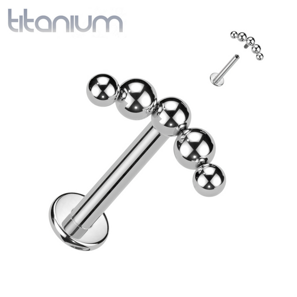 Implant Grade Titanium Curved 5 Bead Internally Threaded Flat Back Labret - Pierced Universe