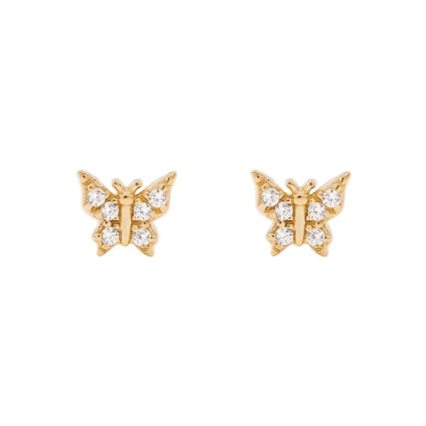 Pair of 925 Sterling Silver Gold PVD Small Butterfly Gem Minimal Earrings - Pierced Universe