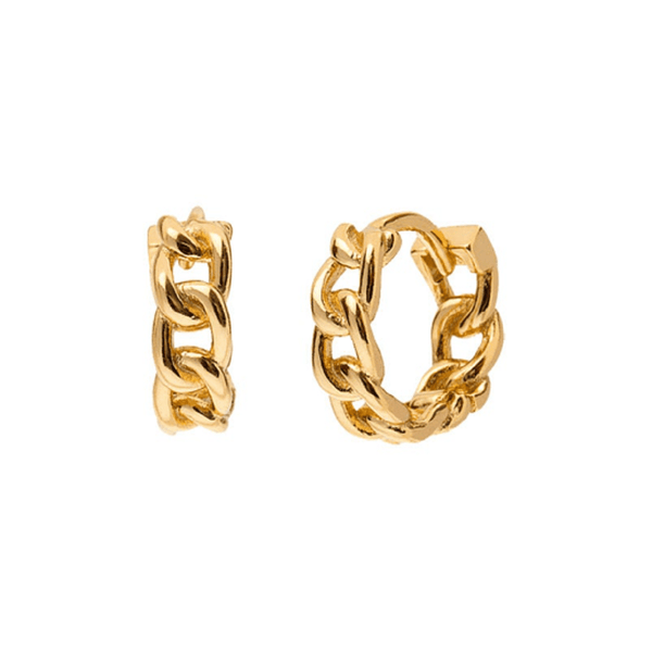 Pair of 925 Sterling Silver Minimal Gold PVD Chain Link Hinged Huggy Bohemian Hoop Earrings - Pierced Universe